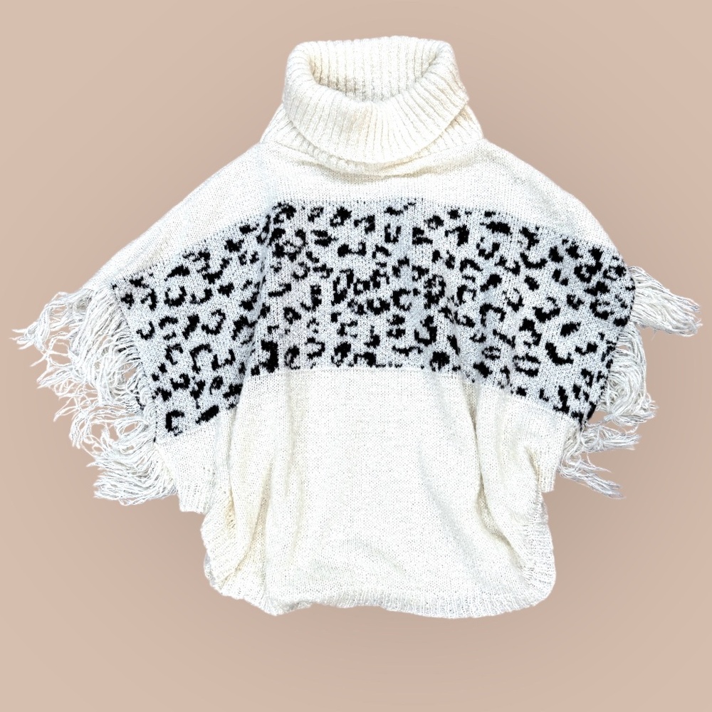 The Paper Store Cream Animal Print Poncho | One Size